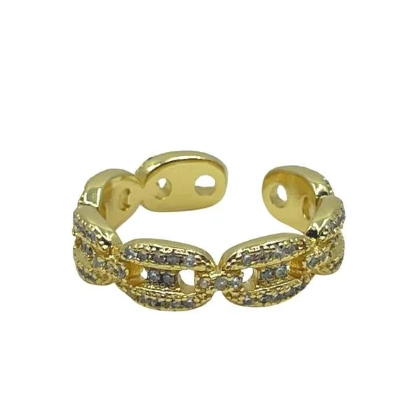 Adjustable Gold Plated Chain Link And CZ Ring: (RG4585)