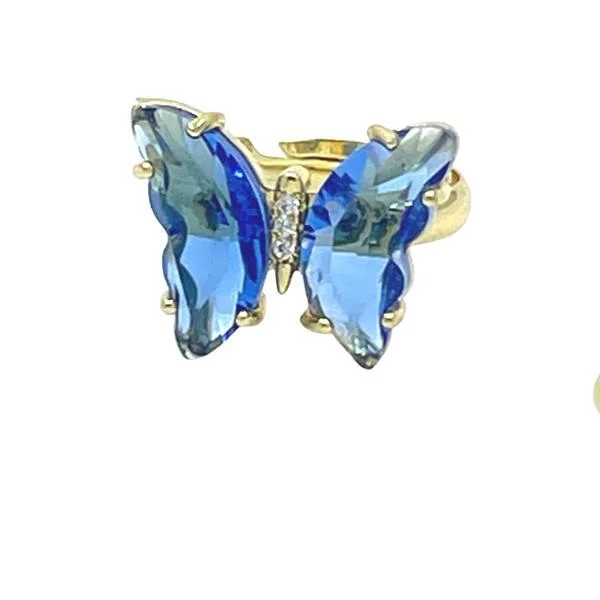 Adjustable Glass Butterfly Ring: Blue (RG5BFLYBL)