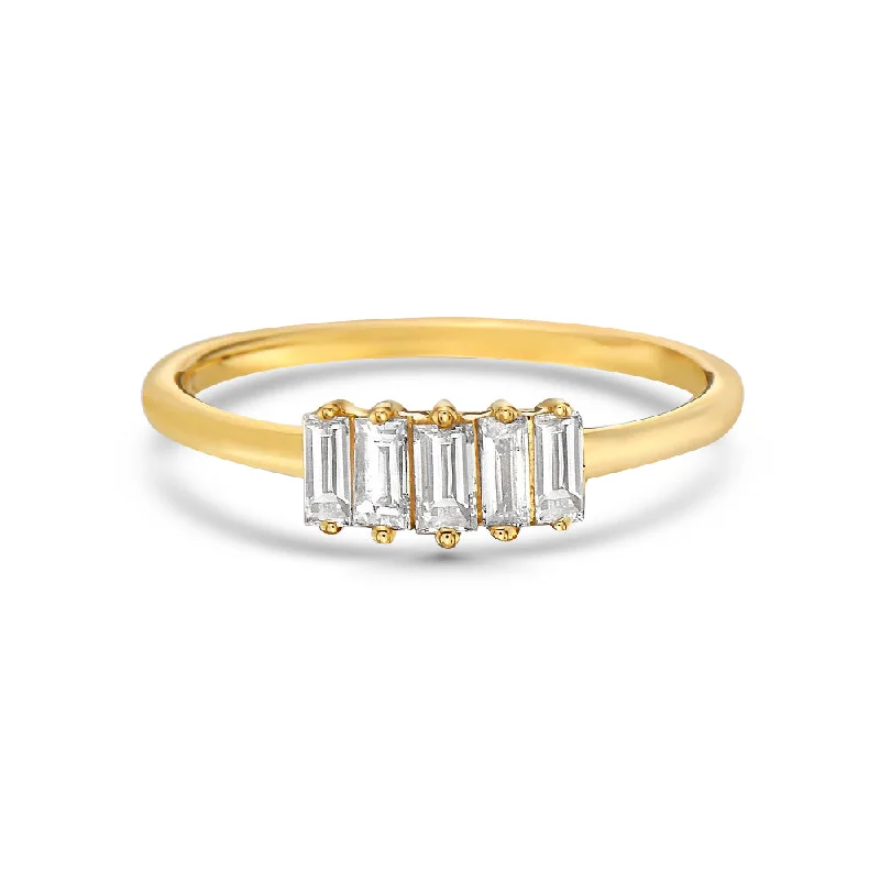 5 Diamonds Baguette Ring (0.23 ct.) 2-Prongs Setting in 14K Gold