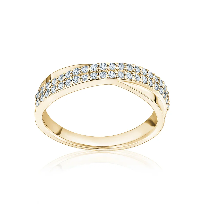 Double Row Diamond Crossover Ring