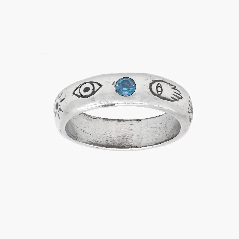 Symbols Signature Sterling Silver Ring With blue Sapphire