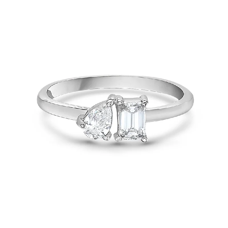 Emerald Cut & Pear Shape Diamond Duo Ring (0.52 ct.) in 18K Gold