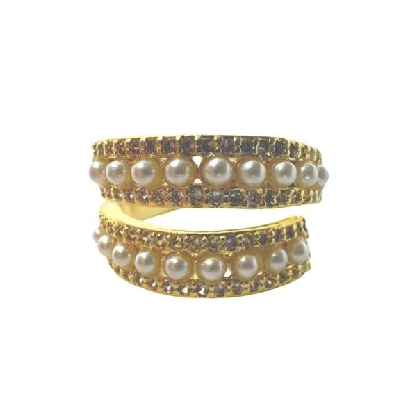 Spiral Pearl & CZ Adjustable Ring: (RG534)