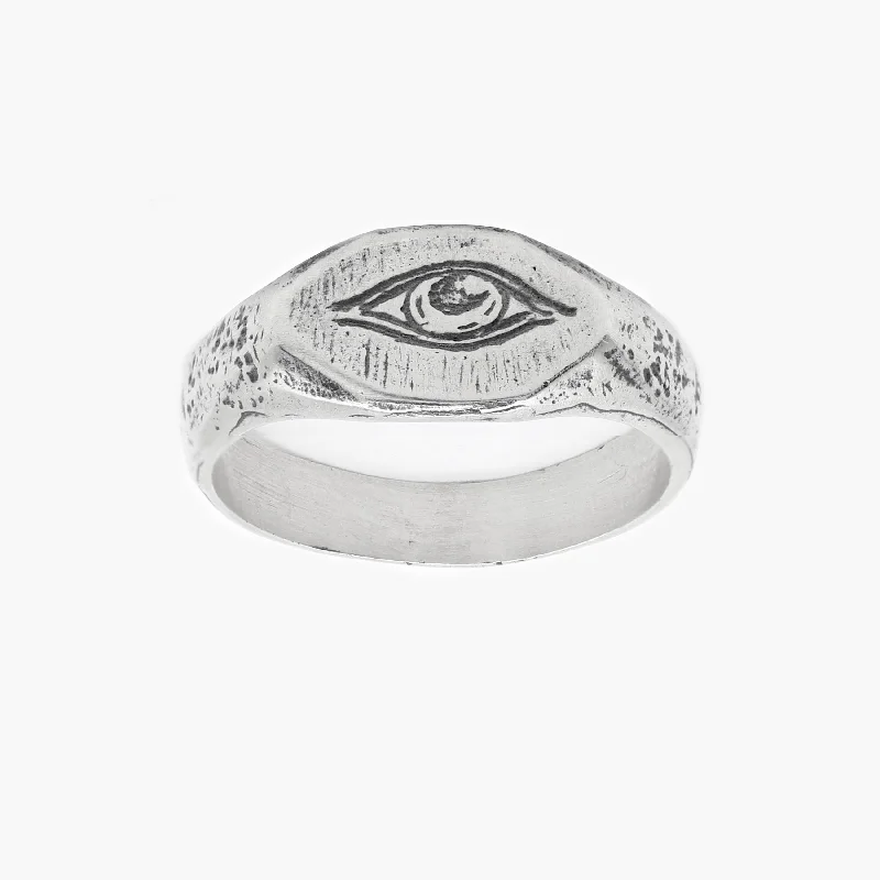 Thin Signet Ring With Engraved Evil Eye