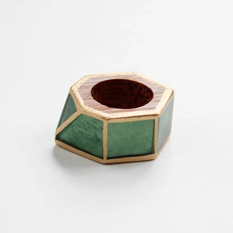 Green and Gold Geometric Ring by Sylca