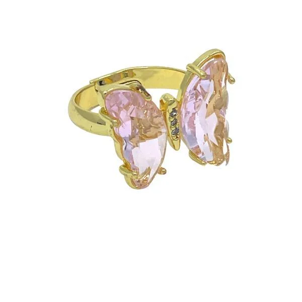 Adjustable Glass Butterfly Ring: Pink (RG5BFLYPK)