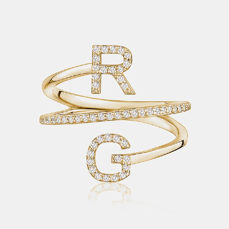 Diamond Double Initial Coil Ring