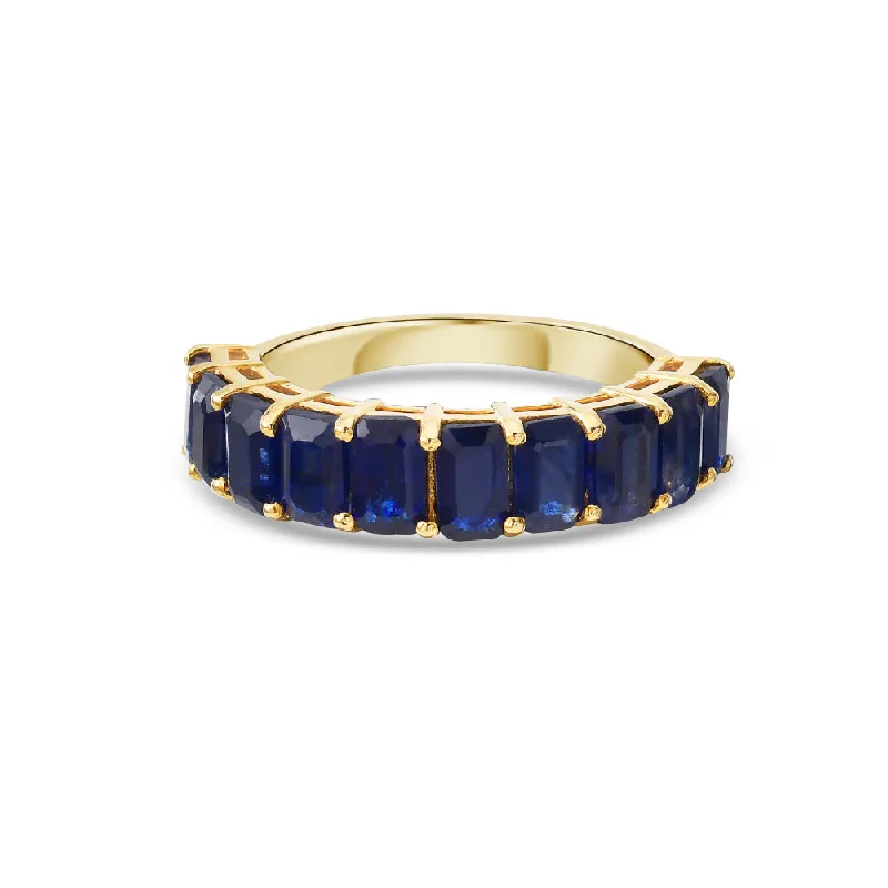 Emerald Cut Blue Sapphire Halfway Eternity Band (5.07 ct.) in 14K Gold