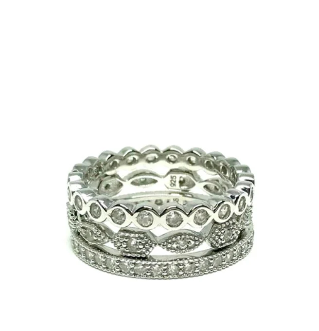 3 Stack Crystal Ring: Sterling (R3/455)