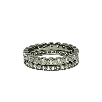 2 Stack Crystal Ring: Oxidized Sterling (RX2/455)