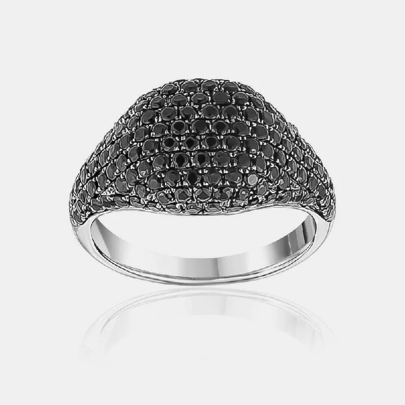 Rounded Black Diamond Signet Ring