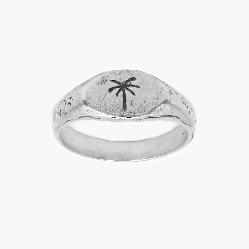 Thin Signet Ring With Engraved Palm Tree