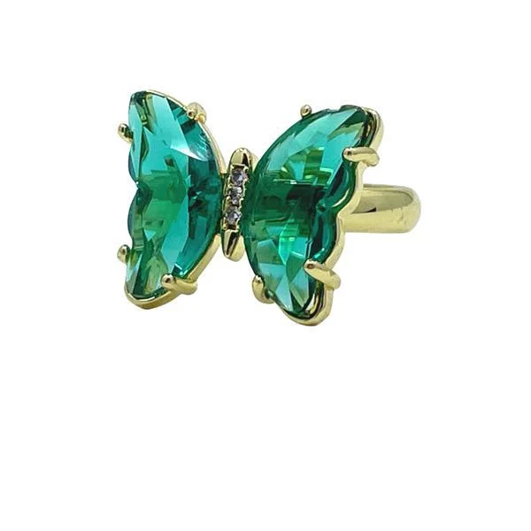 Adjustable Glass Butterfly Ring: Emerald (RG5BFLYEM)